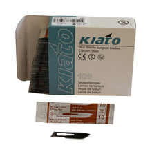 Load image into Gallery viewer, KIATO No.10 NON-STERILE SWEDISH Carbon Steel Curved Cutting Edge Ultra Thin Sharp Surgical Scalpel Blades Individually Wrapped in Foils High Quality Disposable 100-count Box