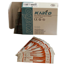 Load image into Gallery viewer, KIATO No.10 NON-STERILE SWEDISH Carbon Steel Curved Cutting Edge Ultra Thin Sharp Surgical Scalpel Blades Individually Wrapped in Foils High Quality Disposable 100-count Box