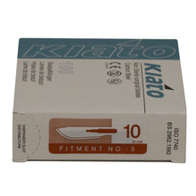 Load image into Gallery viewer, KIATO No.10 NON-STERILE SWEDISH Carbon Steel Curved Cutting Edge Ultra Thin Sharp Surgical Scalpel Blades Individually Wrapped in Foils High Quality Disposable 100-count Box