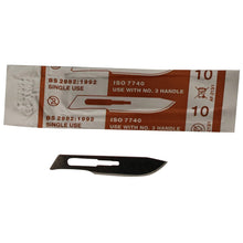 Load image into Gallery viewer, KIATO No.10 NON-STERILE SWEDISH Carbon Steel Curved Cutting Edge Ultra Thin Sharp Surgical Scalpel Blades Individually Wrapped in Foils High Quality Disposable 100-count Box