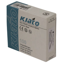 Load image into Gallery viewer, KIATO No.10A NON-STERILE SWEDISH Carbon Steel Straight Pointed Tip Cutting Edge Ultra Thin Sharp Surgical Scalpel Blades Individually Wrapped in Foils High Quality Disposable 100-count Box