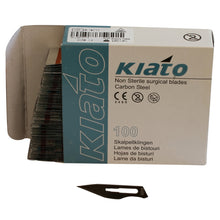 Load image into Gallery viewer, KIATO No.10A NON-STERILE SWEDISH Carbon Steel Straight Pointed Tip Cutting Edge Ultra Thin Sharp Surgical Scalpel Blades Individually Wrapped in Foils High Quality Disposable 100-count Box