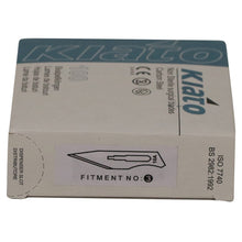 Load image into Gallery viewer, KIATO No.10A NON-STERILE SWEDISH Carbon Steel Straight Pointed Tip Cutting Edge Ultra Thin Sharp Surgical Scalpel Blades Individually Wrapped in Foils High Quality Disposable 100-count Box