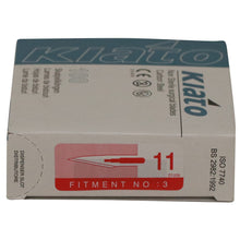 Load image into Gallery viewer, KIATO No.11 NON-STERILE SWEDISH Carbon Steel Triangular Straight Cutting Edge Ultra Thin Sharp Surgical Scalpel Blades Individually Sealed Foils High Quality Disposable 100-count Box