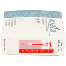 Load image into Gallery viewer, KIATO No.11P NON-STERILE SWEDISH Carbon Steel Triangular Straight Cutting Edge Ultra Thin Sharp Surgical Scalpel Blades Individually Sealed Foils High Quality Disposable 100-count Box