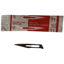 Load image into Gallery viewer, KIATO No.11P NON-STERILE SWEDISH Carbon Steel Triangular Straight Cutting Edge Ultra Thin Sharp Surgical Scalpel Blades Individually Sealed Foils High Quality Disposable 100-count Box