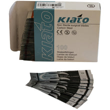 Load image into Gallery viewer, KIATO No.12 NON-STERILE SWEDISH Carbon Steel Crescent Shape Cutting Edge Ultra Thin Sharp Surgical Scalpel Blades Individually Wrapped in Foils High Quality Disposable 100-count Box