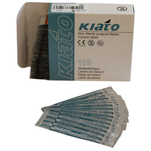 Load image into Gallery viewer, KIATO No.15 NON-STERILE SWEDISH Carbon Steel Short Curved Cutting Edge Ultra Thin Sharp Surgical Scalpel Blades Individually Wrapped in Foils High Quality Disposable 100-count Box
