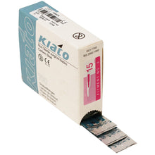 Load image into Gallery viewer, KIATO No.15 NON-STERILE SWEDISH Carbon Steel Short Curved Cutting Edge Ultra Thin Sharp Surgical Scalpel Blades Individually Wrapped in Foils High Quality Disposable 100-count Box