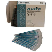 Load image into Gallery viewer, KIATO No.15C NON-STERILE SWEDISH Carbon Steel Longer Curved Cutting Edge Ultra Thin Sharp Surgical Scalpel Blades Individually Wrapped in Foils High Quality Disposable 100-count Box