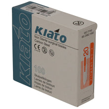 Load image into Gallery viewer, KIATO No.20 NON-STERILE SWEDISH Carbon Steel Long Edge Cutting Edge Ultra Thin Sharp Surgical Scalpel Blades Individually Wrapped in Foils High Quality Disposable 100-count Box