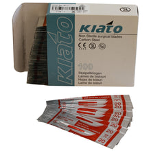 Load image into Gallery viewer, KIATO No.20 NON-STERILE SWEDISH Carbon Steel Long Edge Cutting Edge Ultra Thin Sharp Surgical Scalpel Blades Individually Wrapped in Foils High Quality Disposable 100-count Box