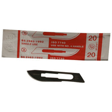Load image into Gallery viewer, KIATO No.20 NON-STERILE SWEDISH Carbon Steel Long Edge Cutting Edge Ultra Thin Sharp Surgical Scalpel Blades Individually Wrapped in Foils High Quality Disposable 100-count Box