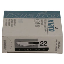 Load image into Gallery viewer, KIATO No.22 NON-STERILE SWEDISH Carbon Steel Long Edge Cutting Edge Ultra Thin Sharp Surgical Scalpel Blades Individually Wrapped in Foils High Quality Disposable 100-count Box