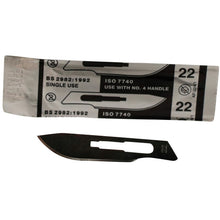 Load image into Gallery viewer, KIATO No.22 NON-STERILE SWEDISH Carbon Steel Long Edge Cutting Edge Ultra Thin Sharp Surgical Scalpel Blades Individually Wrapped in Foils High Quality Disposable 100-count Box