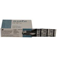 Load image into Gallery viewer, KIATO No.22 NON-STERILE SWEDISH Carbon Steel Long Edge Cutting Edge Ultra Thin Sharp Surgical Scalpel Blades Individually Wrapped in Foils High Quality Disposable 100-count Box