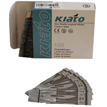 Load image into Gallery viewer, KIATO No.24 NON-STERILE SWEDISH Carbon Steel Semi Circular Cutting Edge Ultra Thin Sharp Surgical Scalpel Blades Individually Wrapped in Foils High Quality Disposable 100-count Box