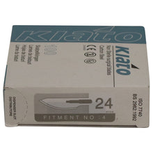 Load image into Gallery viewer, KIATO No.24 NON-STERILE SWEDISH Carbon Steel Semi Circular Cutting Edge Ultra Thin Sharp Surgical Scalpel Blades Individually Wrapped in Foils High Quality Disposable 100-count Box