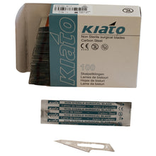 Load image into Gallery viewer, KIATO No.26 NON-STERILE SWISS Stainless Steel Fine Point Diagonal Cutting Edge Ultra Thin Sharp Surgical Scalpel Blades Individually Sealed Foils High Quality Disposable 100-count Box