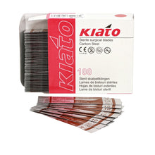 Load image into Gallery viewer, KIATO No.10 STERILE SWISS Carbon Steel Curved Cutting Edge Ultra Thin Sharp Surgical Scalpel Blades Individually Wrapped in Foils High Quality Disposable 100-count Box