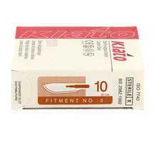 Load image into Gallery viewer, KIATO No.10 STERILE SWISS Carbon Steel Curved Cutting Edge Ultra Thin Sharp Surgical Scalpel Blades Individually Wrapped in Foils High Quality Disposable 100-count Box