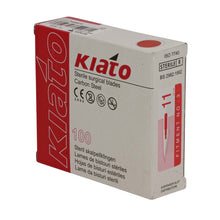 Load image into Gallery viewer, KIATO No.11 STERILE SWISS Carbon Steel Triangular Straight Cutting Edge Ultra Thin Sharp Surgical Scalpel Blades Individually Wrapped in Foils High Quality Disposable 100-count Box