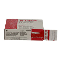 Load image into Gallery viewer, KIATO No.11 STERILE SWISS Carbon Steel Triangular Straight Cutting Edge Ultra Thin Sharp Surgical Scalpel Blades Individually Wrapped in Foils High Quality Disposable 100-count Box