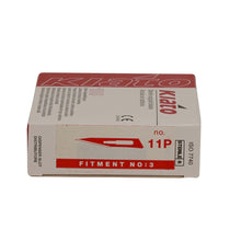 Load image into Gallery viewer, KIATO No.11P STERILE SWISS Carbon Steel Triangular Straight Cutting Edge Ultra Thin Sharp Surgical Scalpel Blades Individually Wrapped in Foils High Quality Disposable 100-count Box