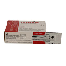 Load image into Gallery viewer, KIATO No.11P STERILE SWISS Carbon Steel Triangular Straight Cutting Edge Ultra Thin Sharp Surgical Scalpel Blades Individually Wrapped in Foils High Quality Disposable 100-count Box