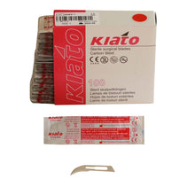 Load image into Gallery viewer, KIATO No.12 STERILE SWISS Carbon Steel Crescent Shape Cutting Edge Ultra Thin Sharp Surgical Scalpel Blades Individually Wrapped in Foils High Quality Disposable 100-count Box Long Expiry Date
