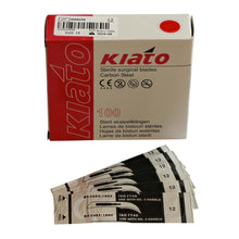 Load image into Gallery viewer, KIATO No.12 STERILE SWISS Carbon Steel Crescent Shape Cutting Edge Ultra Thin Sharp Surgical Scalpel Blades Individually Wrapped in Foils High Quality Disposable 100-count Box