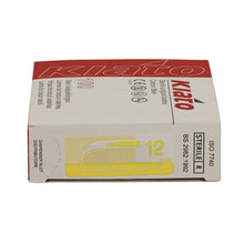 Load image into Gallery viewer, KIATO No.12 STERILE SWISS Carbon Steel Crescent Shape Cutting Edge Ultra Thin Sharp Surgical Scalpel Blades Individually Wrapped in Foils High Quality Disposable 100-count Box