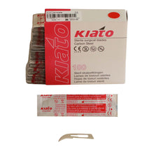 Load image into Gallery viewer, KIATO No.12D STERILE SWISS Carbon Steel Crescent Shape Cutting Edge Ultra Thin Sharp Surgical Scalpel Blades Individually Wrapped in Foils High Quality Disposable 100-count Box