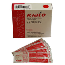 Load image into Gallery viewer, KIATO No.15SM STERILE SWISS Carbon Steel Longer Curved Cutting Edge Ultra Thin Sharp Surgical Scalpel Blades Individually Wrapped in Foils High Quality Disposable 100-count Box