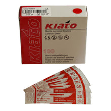 Load image into Gallery viewer, KIATO No.20 STERILE SWISS Carbon Steel Long Edge Cutting Edge Ultra Thin Sharp Surgical Scalpel Blades Individually Wrapped in Foils High Quality Disposable 100-count Box