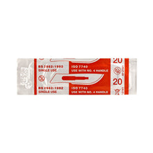 Load image into Gallery viewer, KIATO No.20 STERILE SWISS Carbon Steel Long Edge Cutting Edge Ultra Thin Sharp Surgical Scalpel Blades Individually Wrapped in Foils High Quality Disposable 100-count Box