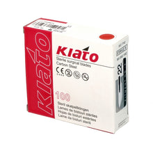Load image into Gallery viewer, KIATO No.22 STERILE SWISS Carbon Steel Long Cutting Edge Ultra Thin Sharp Surgical Scalpel Blades Individually Wrapped in Foils High Quality Disposable 100-count Box