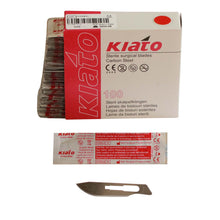 Load image into Gallery viewer, KIATO No.22 STERILE SWISS Carbon Steel Long Cutting Edge Ultra Thin Sharp Surgical Scalpel Blades Individually Wrapped in Foils High Quality Disposable 100-count Box