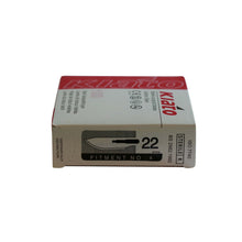 Load image into Gallery viewer, KIATO No.22 STERILE SWISS Carbon Steel Long Cutting Edge Ultra Thin Sharp Surgical Scalpel Blades Individually Wrapped in Foils High Quality Disposable 100-count Box