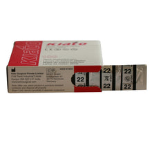 Load image into Gallery viewer, KIATO No.22 STERILE SWISS Carbon Steel Long Cutting Edge Ultra Thin Sharp Surgical Scalpel Blades Individually Wrapped in Foils High Quality Disposable 100-count Box