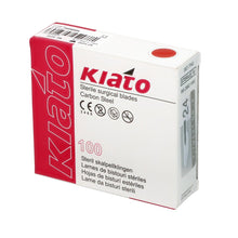 Load image into Gallery viewer, KIATO No.24 STERILE SWISS Carbon Steel Semi Circular Cutting Edge Ultra Thin Sharp Surgical Scalpel Blades Individually Wrapped in Foils High Quality Disposable 100-count Box