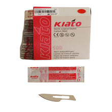 Load image into Gallery viewer, KIATO No.24 STERILE SWISS Carbon Steel Semi Circular Cutting Edge Ultra Thin Sharp Surgical Scalpel Blades Individually Wrapped in Foils High Quality Disposable 100-count Box