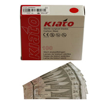 Load image into Gallery viewer, KIATO No.24 STERILE SWISS Carbon Steel Semi Circular Cutting Edge Ultra Thin Sharp Surgical Scalpel Blades Individually Wrapped in Foils High Quality Disposable 100-count Box