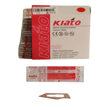 Load image into Gallery viewer, KIATO No.25 STERILE SWISS Carbon Steel Semi Circular Cutting Edge Ultra Thin Sharp Surgical Scalpel Blades Individually Wrapped in Foils High Quality Disposable 100-count Box