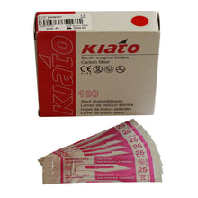 Load image into Gallery viewer, KIATO No.25 STERILE SWISS Carbon Steel Semi Circular Cutting Edge Ultra Thin Sharp Surgical Scalpel Blades Individually Wrapped in Foils High Quality Disposable 100-count Box