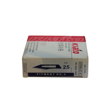 Load image into Gallery viewer, KIATO No.25 STERILE SWISS Carbon Steel Semi Circular Cutting Edge Ultra Thin Sharp Surgical Scalpel Blades Individually Wrapped in Foils High Quality Disposable 100-count Box