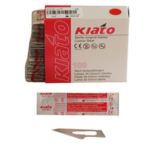 Load image into Gallery viewer, KIATO No.26 STERILE SWISS Carbon Steel Fine Point Diagonal Cutting Edge Ultra Thin Sharp Surgical Scalpel Blades Individually Wrapped in Foils High Quality Disposable 100-count Box