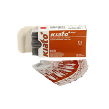 Load image into Gallery viewer, KIATO No.10 STERILE SWISS Stainless Steel Curved Cutting Edge Ultra Thin Sharp Surgical Scalpel Blades Individually Wrapped in Foils High Quality Disposable 100-count Box