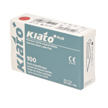 Load image into Gallery viewer, KIATO No.10A STERILE SWISS Stainless Steel Straight Pointed Tip Cutting Edge Ultra Thin Sharp Surgical Scalpel Blades Individually Sealed Foils High Quality Disposable 100-count Box