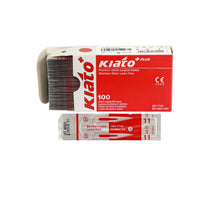 Load image into Gallery viewer, KIATO No.11 STERILE SWISS Stainless Steel Triangular Straight Cutting Edge Ultra Thin Sharp Surgical Scalpel Blades Individually Wrapped in Foils High Quality Disposable 100-count Box